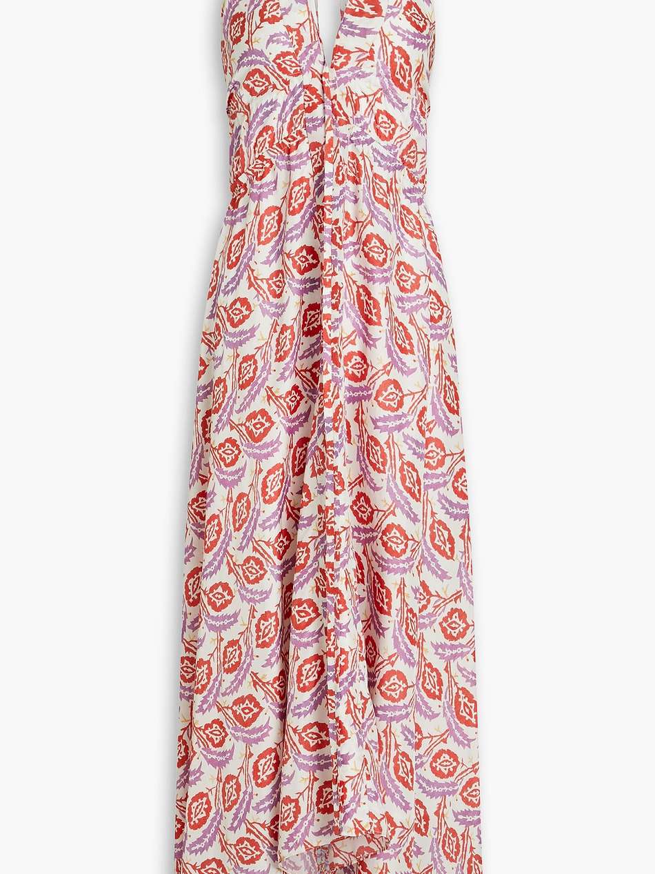 tie-back printed silk crepe de chine halterneck midi dress