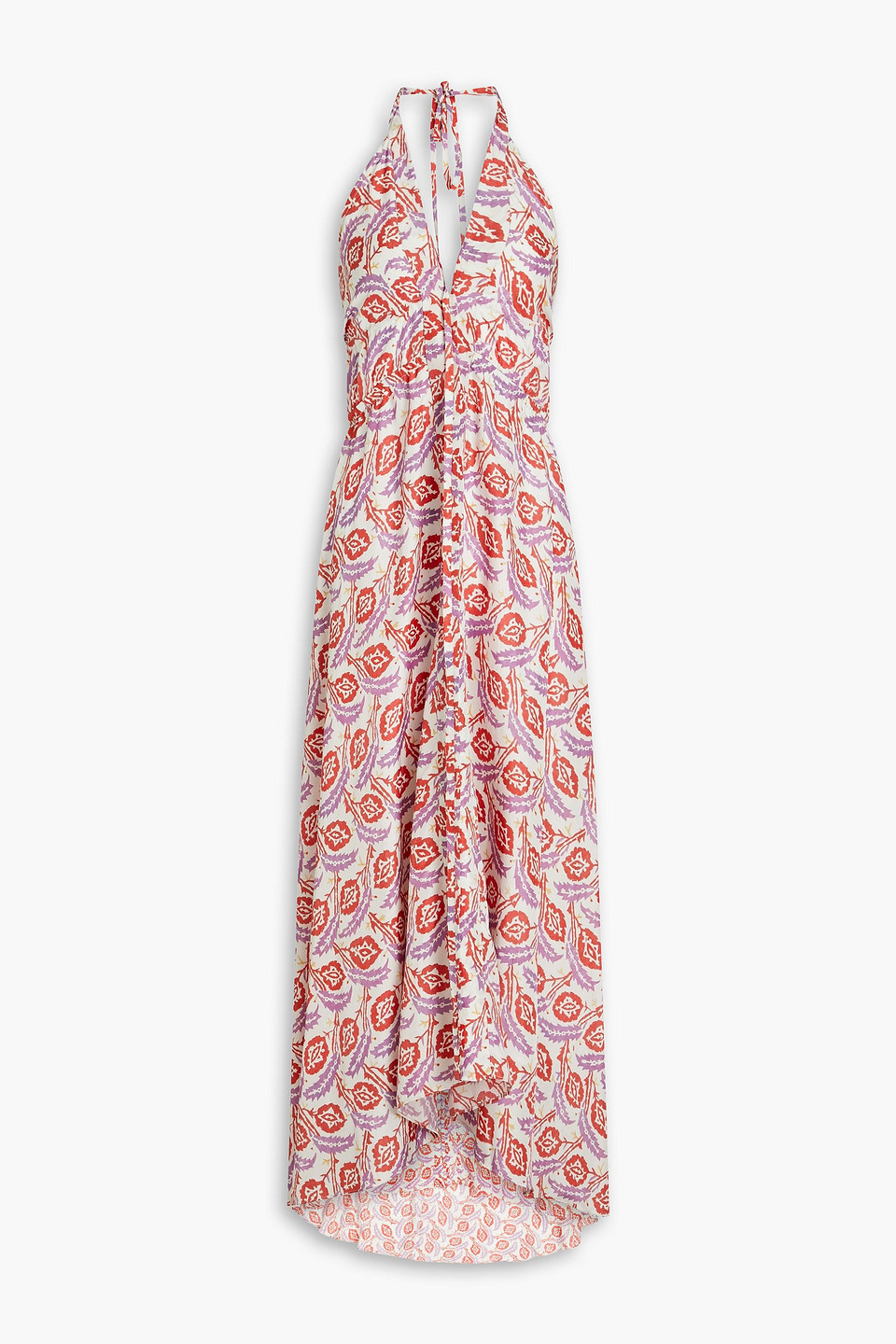 Isabel Marant Tie-back Printed Silk Crepe De Chine Halterneck Midi Dress In Tomatenrot