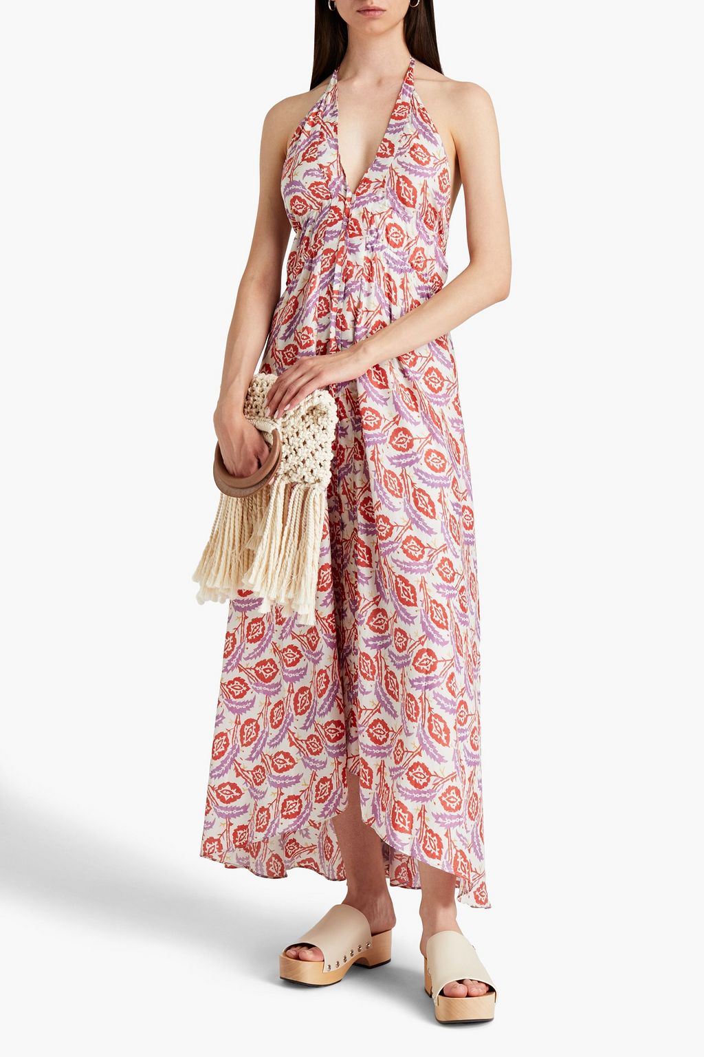 ISABEL MARANT Tie-back printed silk crepe de chine halterneck midi dress