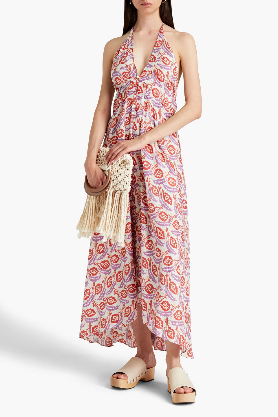 ISABEL MARANT TIE-BACK PRINTED SILK CREPE DE CHINE HALTERNECK MIDI DRESS