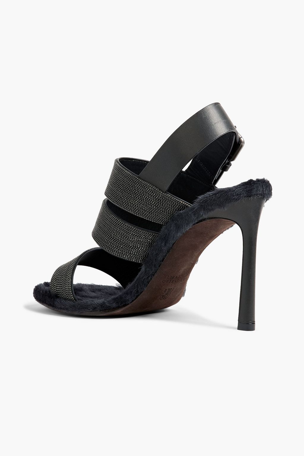BRUNELLO CUCINELLI Slingback-Sandalen aus Leder und Kalbshaar mit Zierperlen