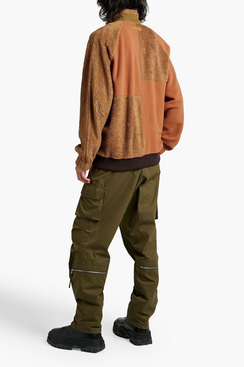 HELMUT LANG Patchwork-effect faux shearling and cotton-blend fleece jacket