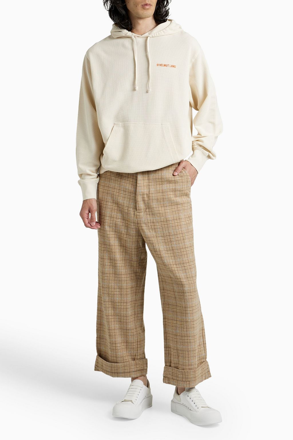 HELMUT LANG Embroidered waffle-knit cotton-blend hoodie