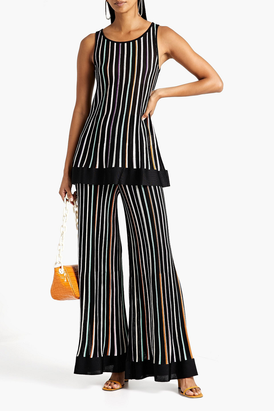 Missoni Striped Crochet-knit Wide-leg Pants In Black