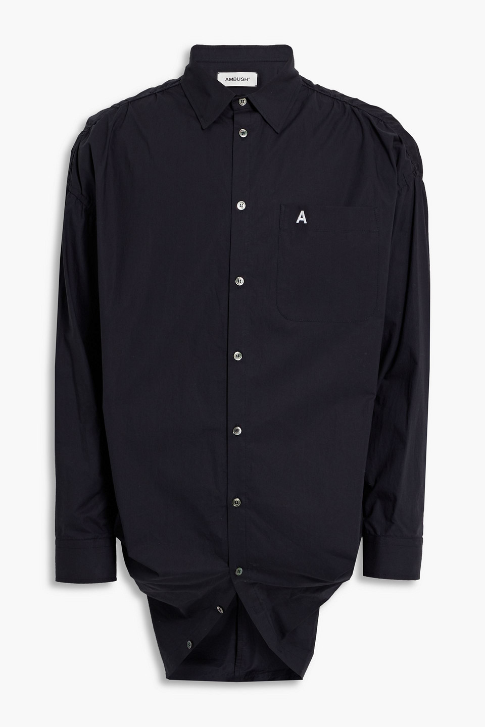 ambush - embroidered ruched cotton-poplin shirt - blue - 2