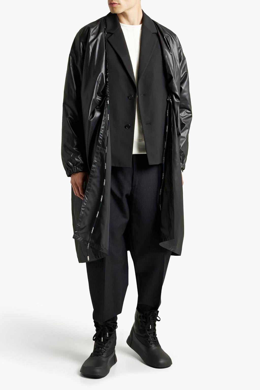 AMBUSH Layered ruched shell and twill coat
