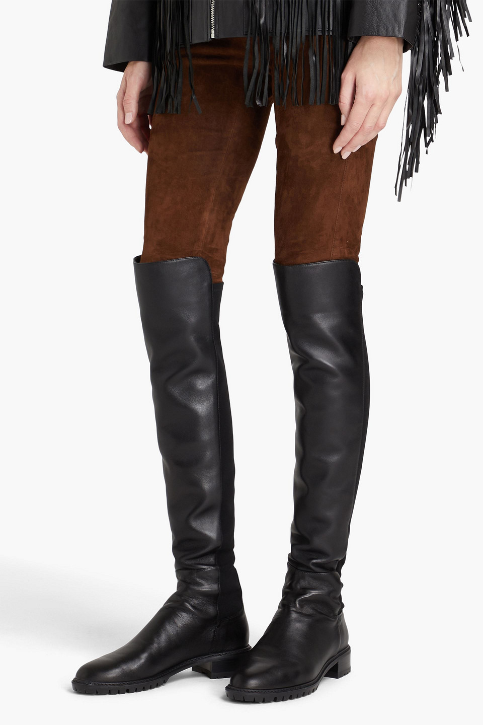 Shop Stuart Weitzman Keelan Leather And Neoprene Over-the-knee Boots In Black