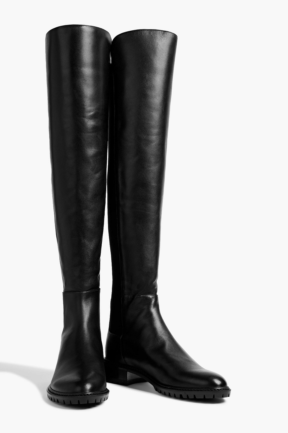 Shop Stuart Weitzman Keelan Leather And Neoprene Over-the-knee Boots In Black