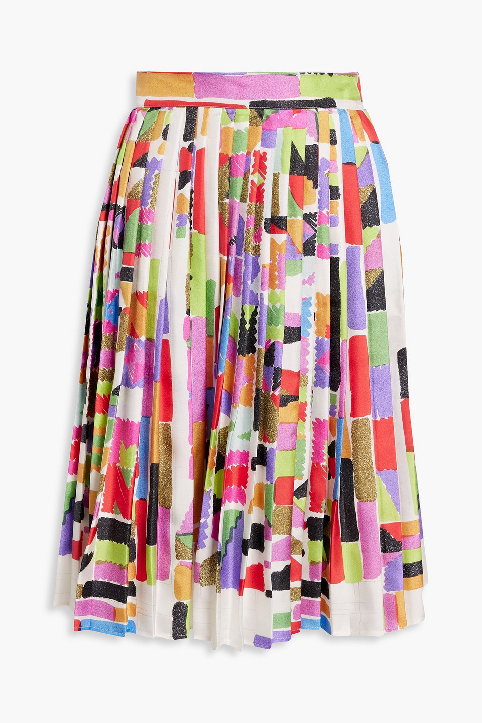 Pleated printed silk skirt