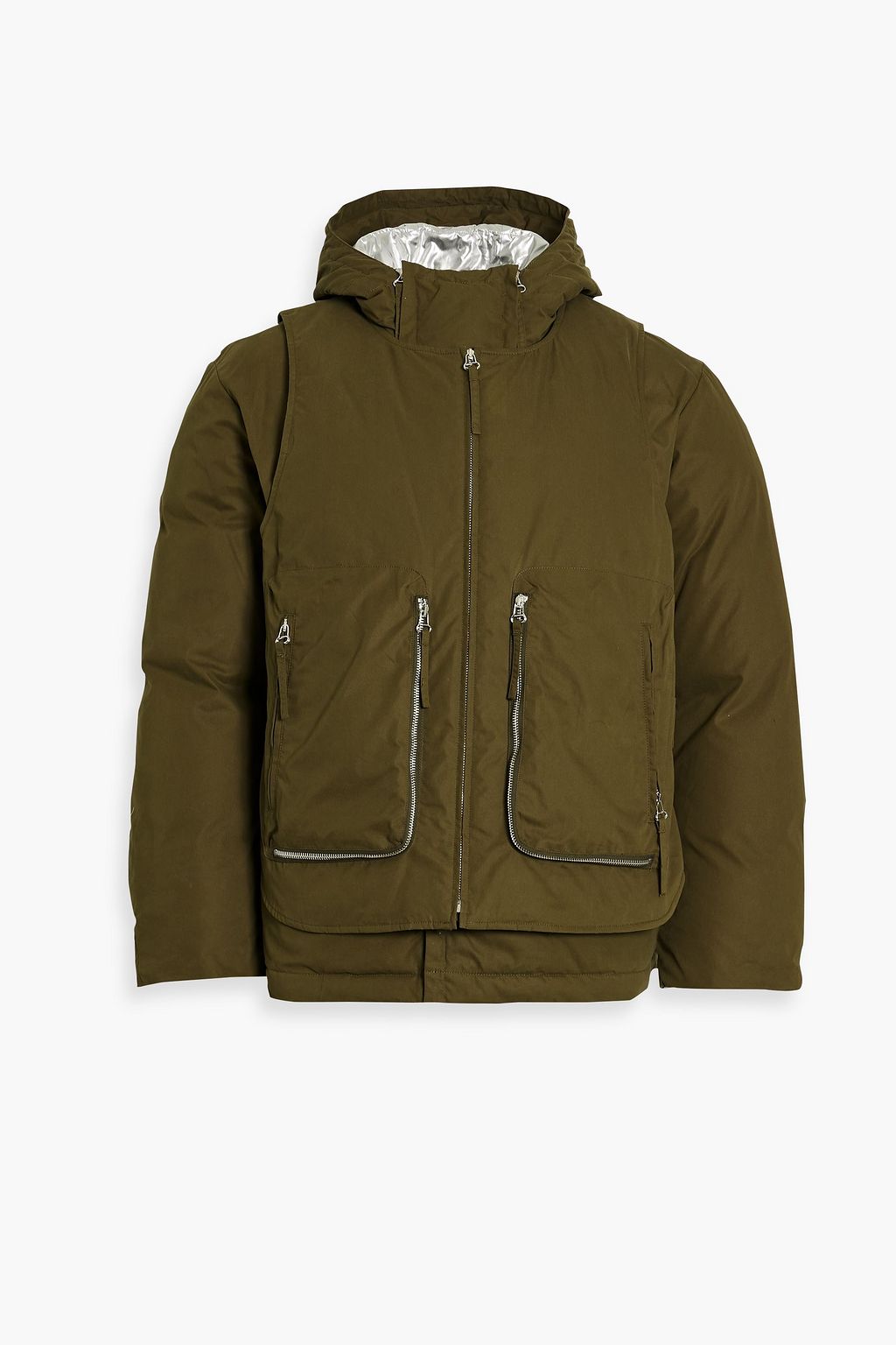 HELMUT LANG Layered cotton-blend hooded down jacket | THE OUTNET