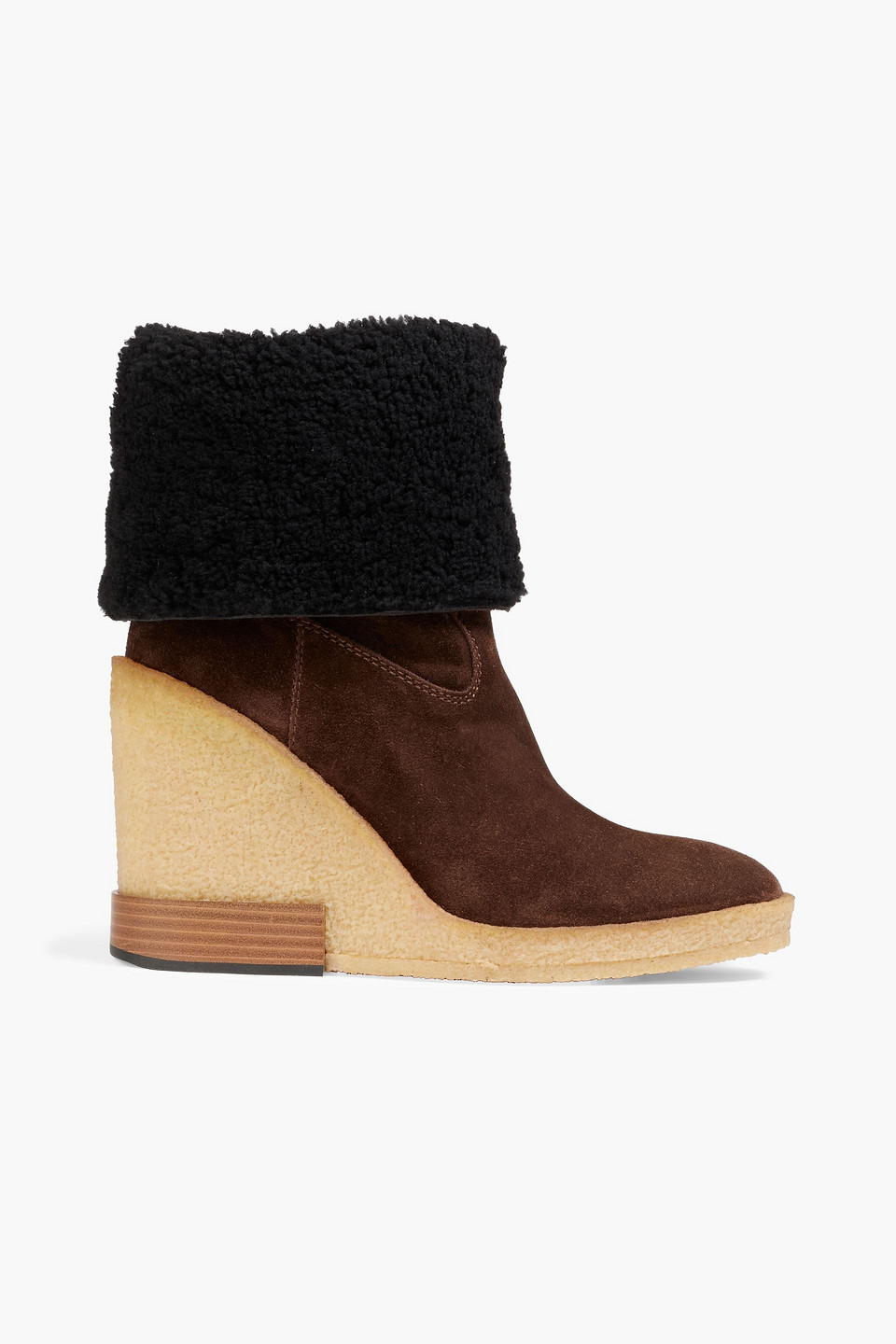 Tod's Shearling Wedge Ankle Boots In Chocolate