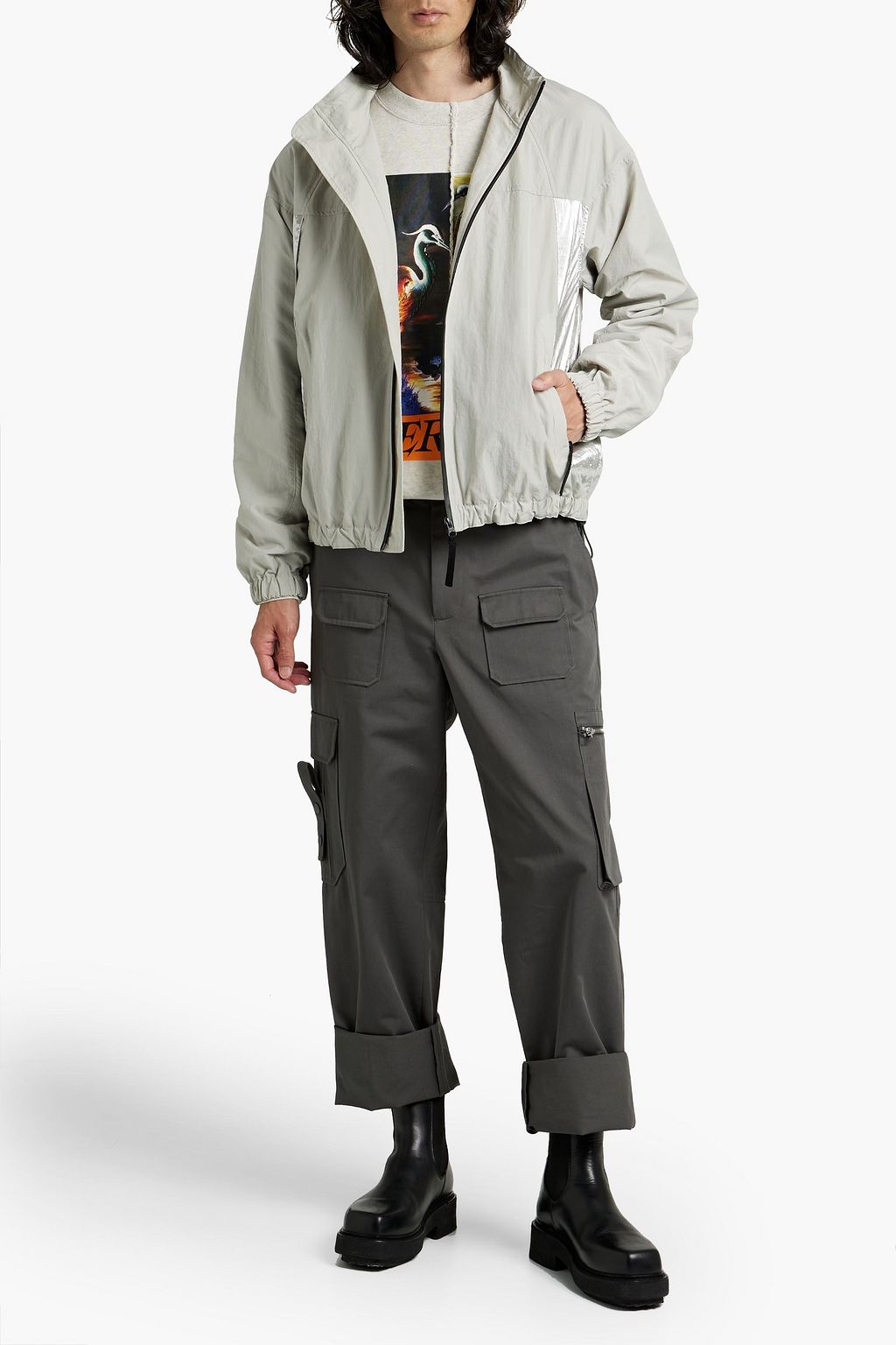 HELMUT LANG Logo-embroidered metallic-paneled shell jacket