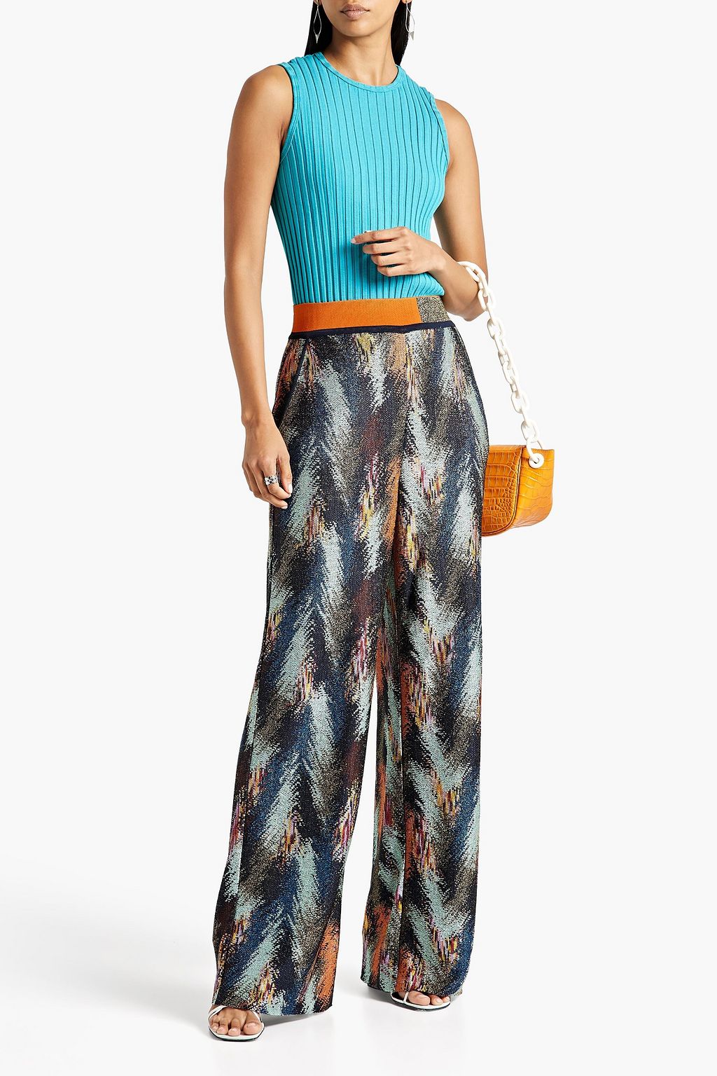 MISSONI Metallic crochet-knit wide leg pants