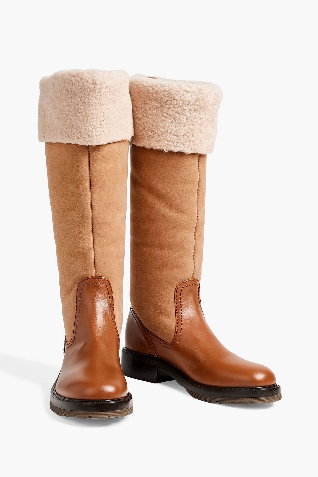 CHLOÉ Elya leather and shearling knee boots