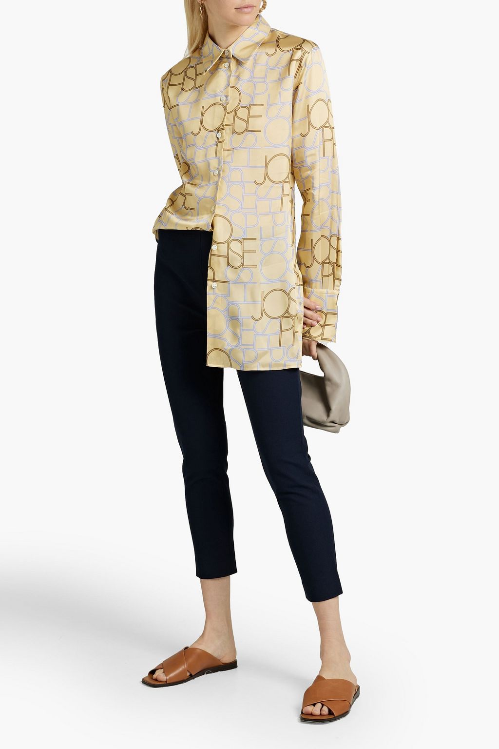 JOSEPH Beatrice logo-print satin-twill shirt