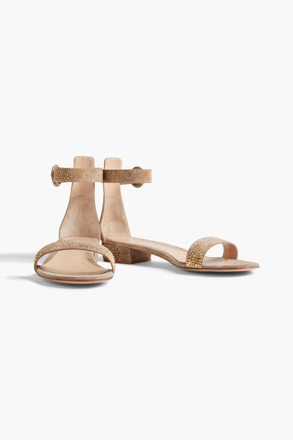 Gianvito Rossi Iridium 20 Crystal-embellished Suede Sandals In Taupe