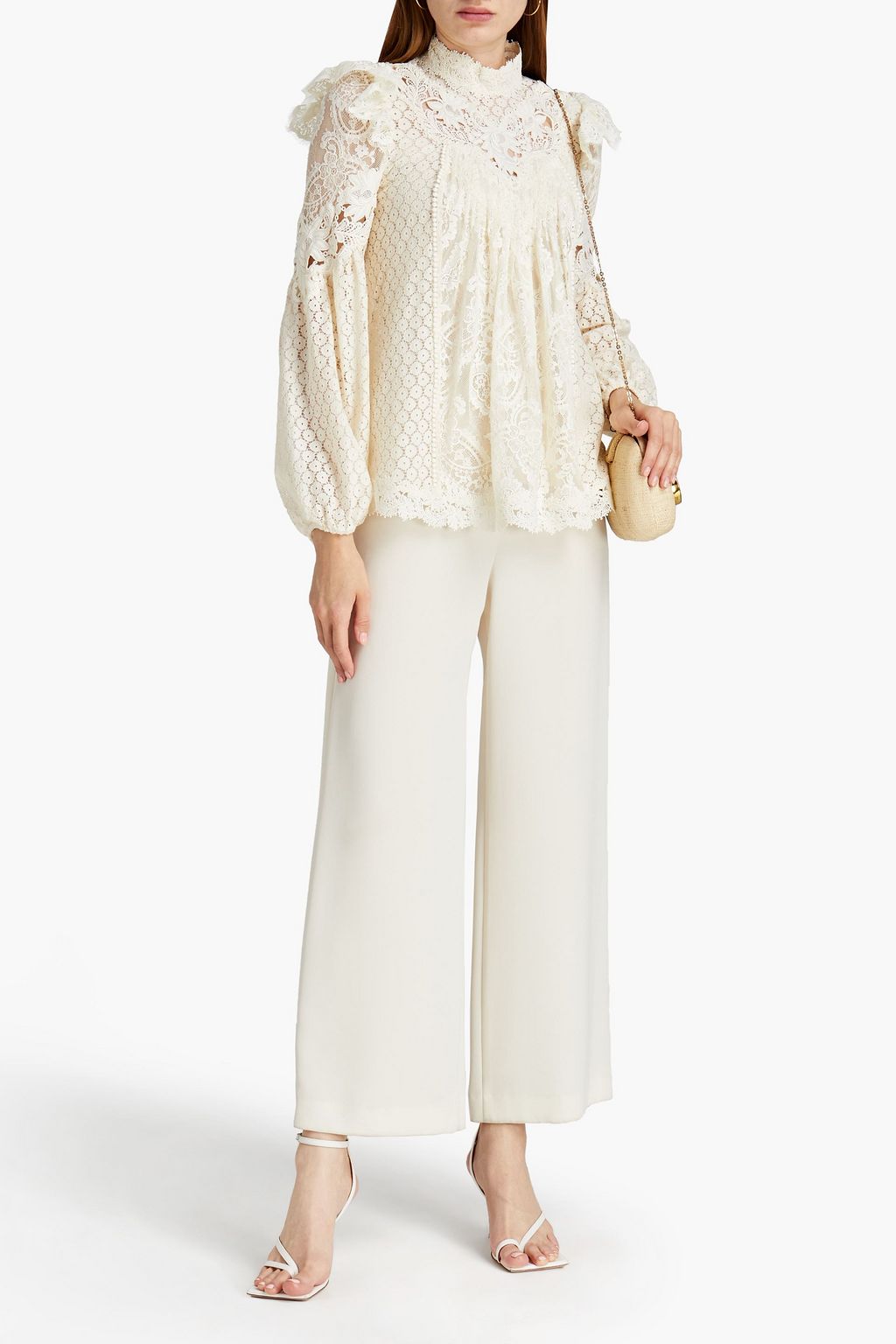 ZIMMERMANN Concert pleated cotton-blend lace blouse