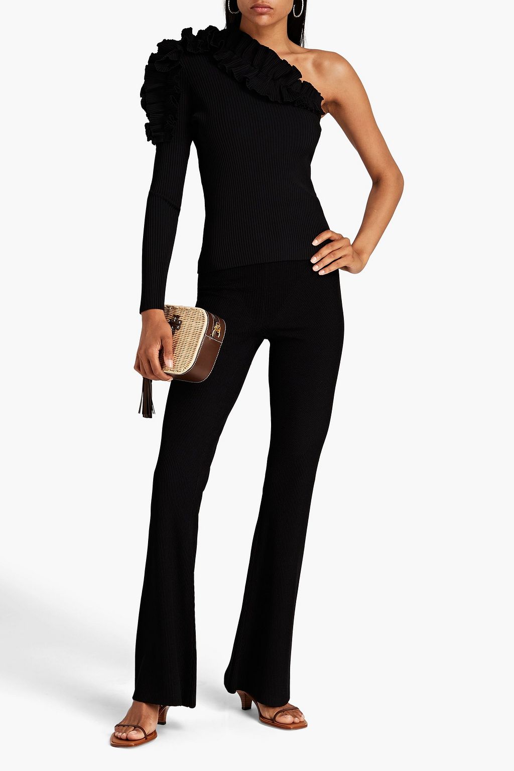 ZIMMERMANN One-sleeve ruffled ribbed-knit top
