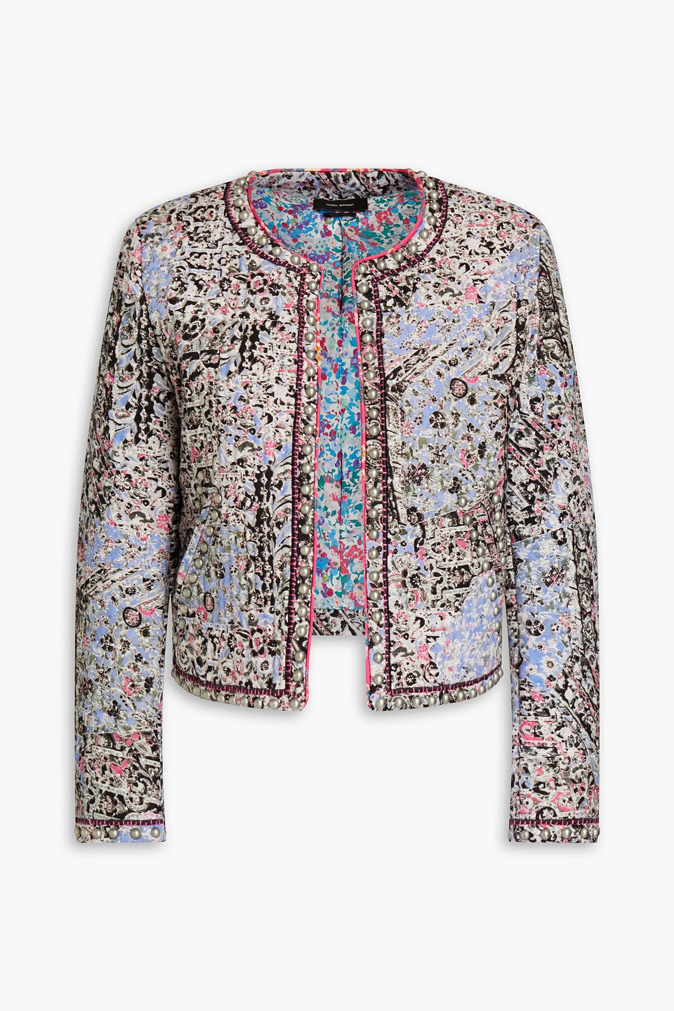 Isabel Marant Fansoni Printed Cotton And Linen-blend Cloqué Jacket In Light Blue