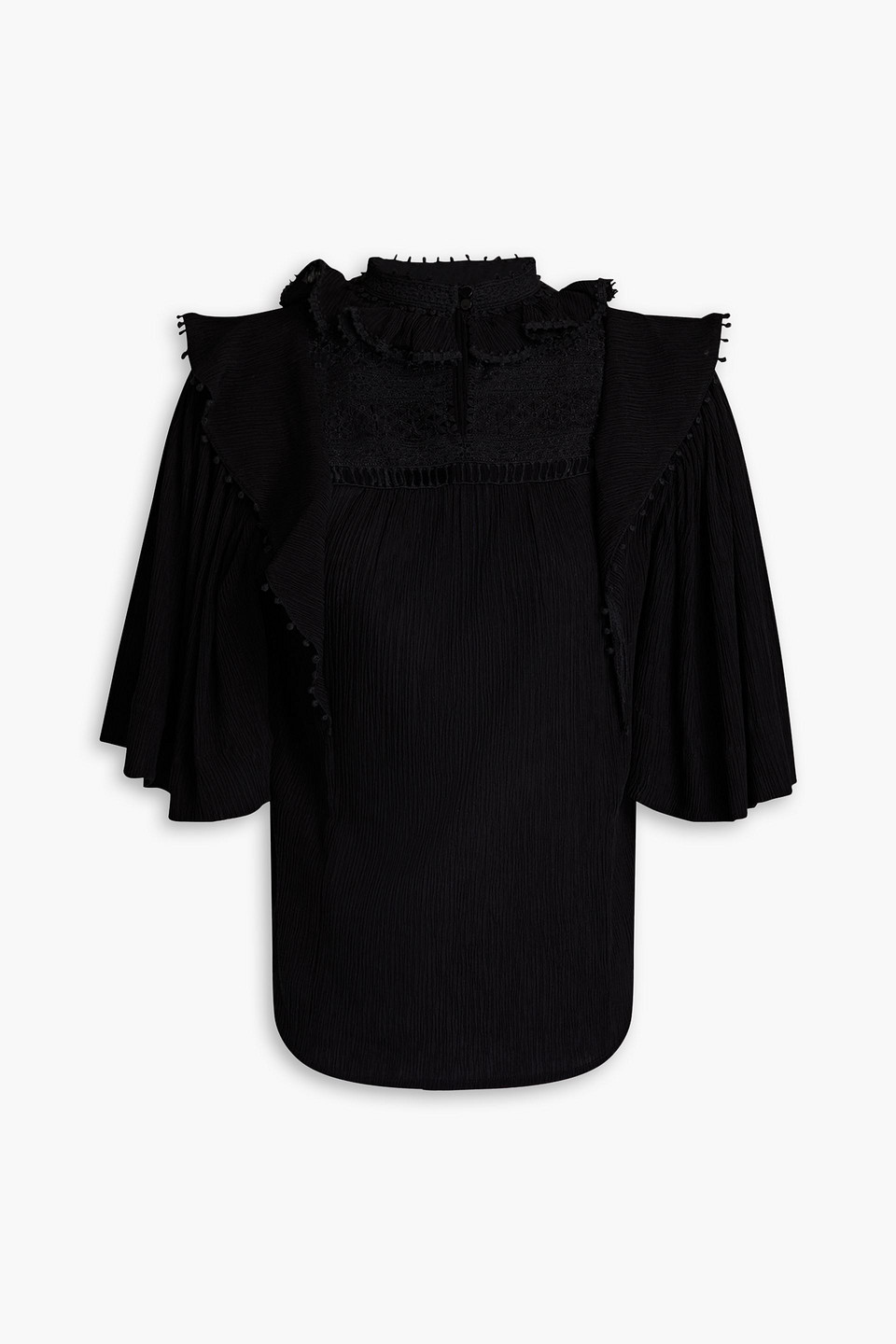 Isabel Marant Ioleya Crochet-paneled Cotton And Silk-blend Georgette Top In Black