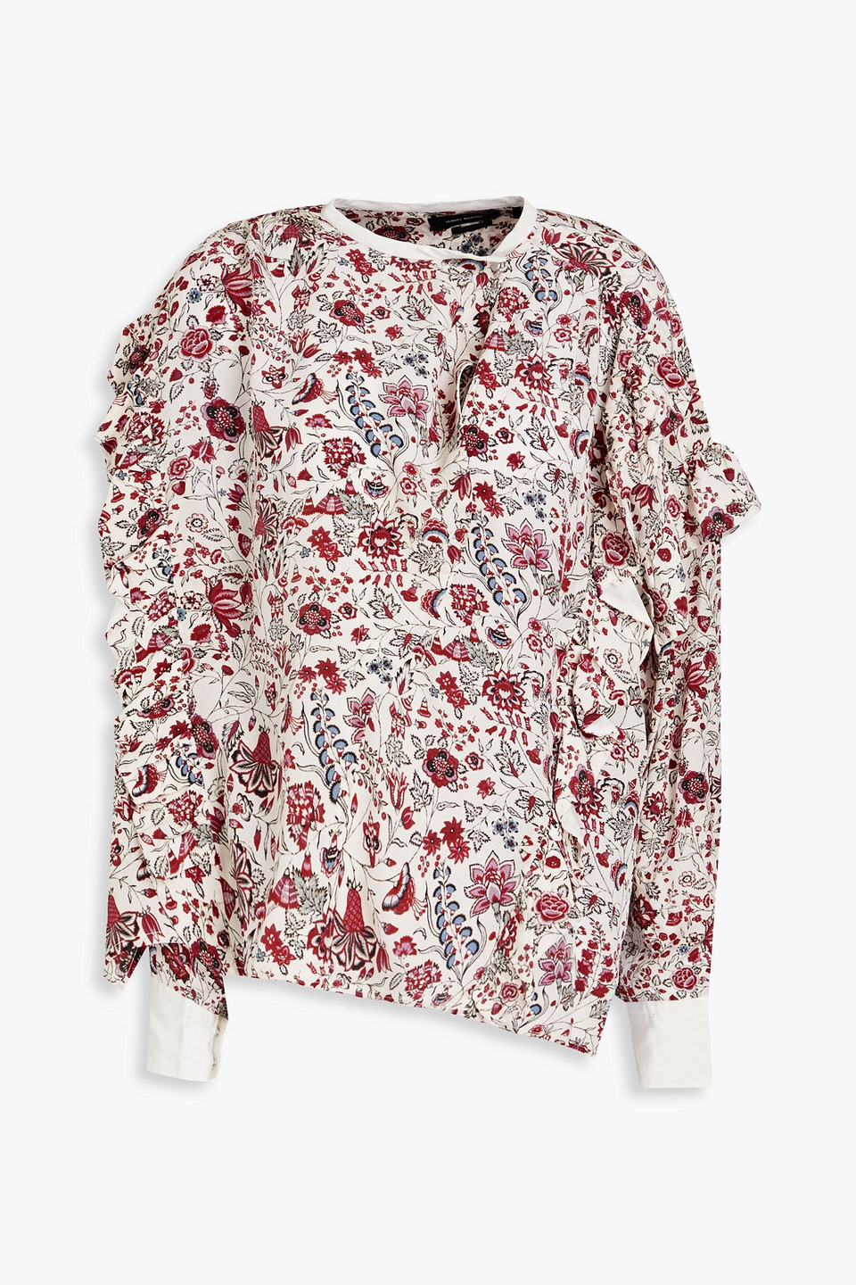 Isabel Marant Kacila Gathered Floral-print Silk Crepe De Chine Blouse In Ecru