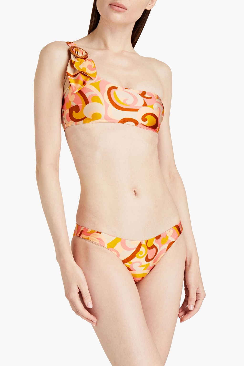 ZIMMERMANN One-shoulder buckled printed bikini
