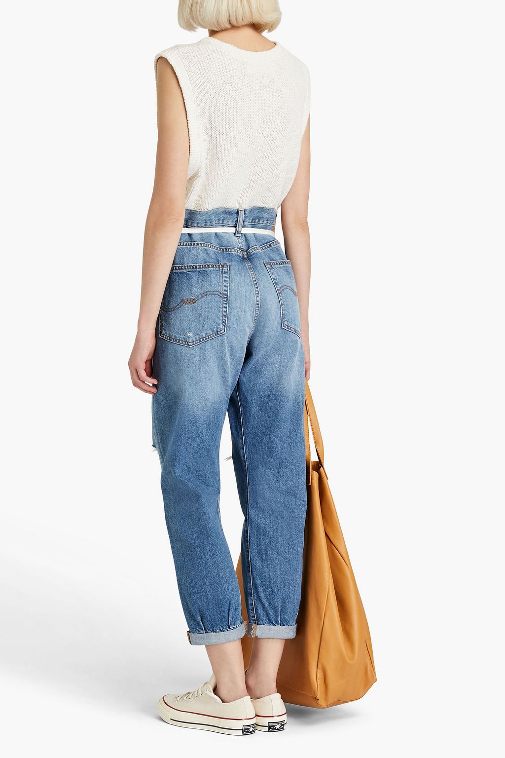 DENIMIST Harper cropped distressed high-rise tapered jeans