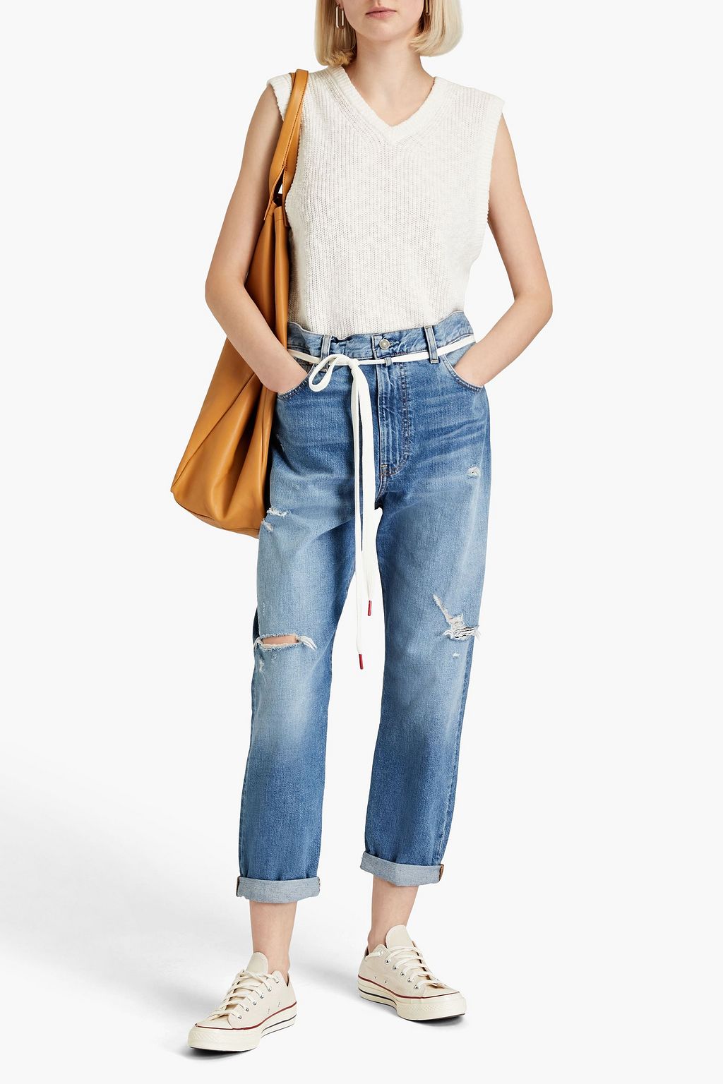 DENIMIST Harper cropped distressed high-rise tapered jeans