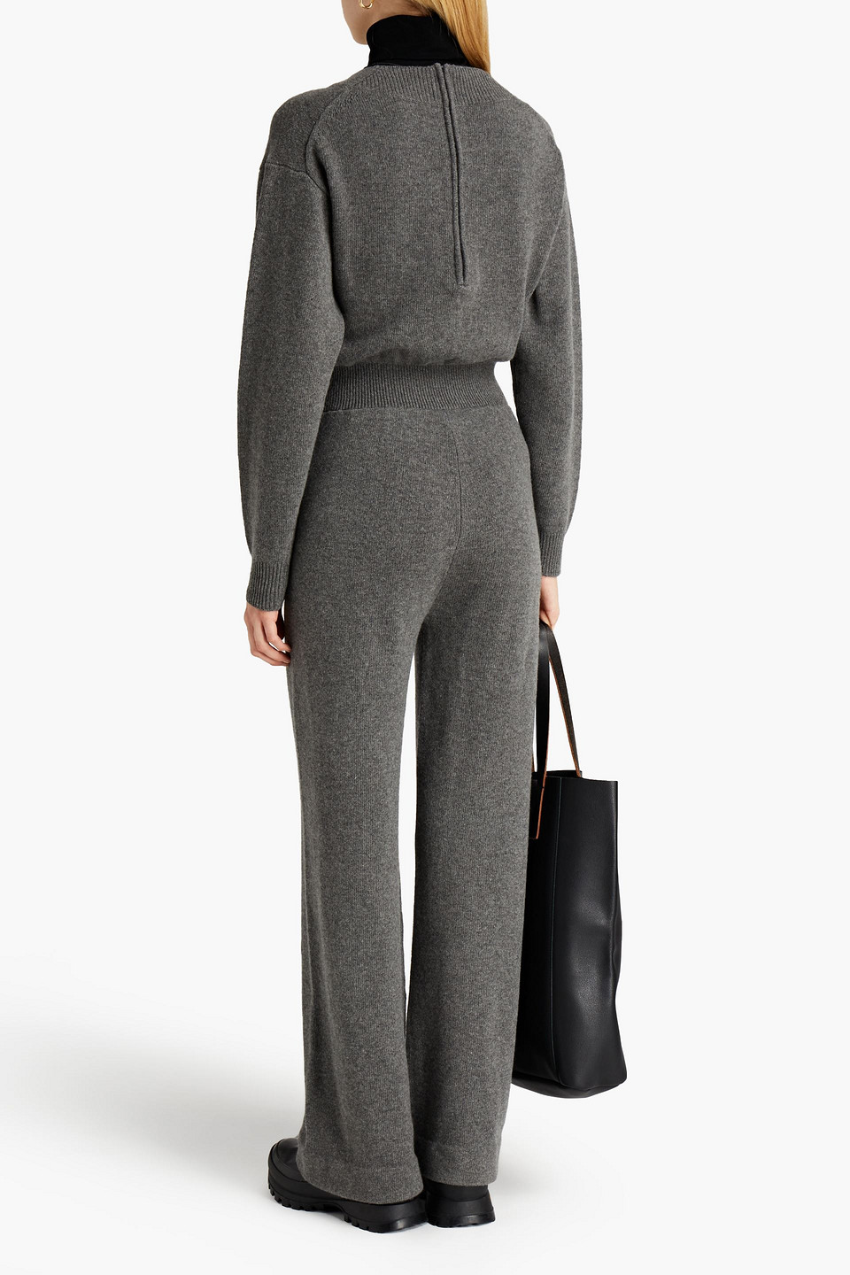 Theory Cash Mélange Wool And Cashmere-blend Jumpsuit In Anthracite