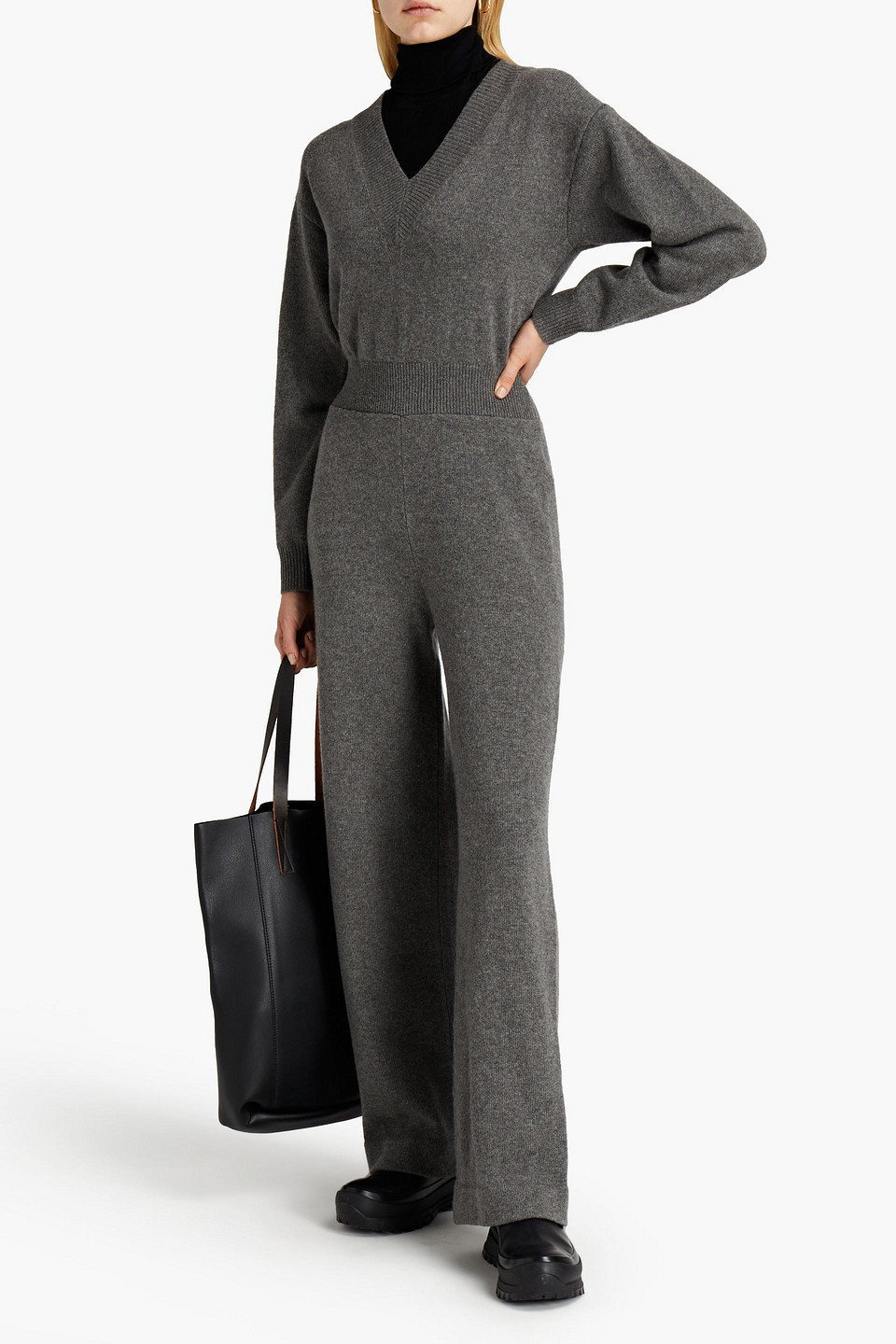 Theory Cash Mélange Wool And Cashmere-blend Jumpsuit In Anthracite
