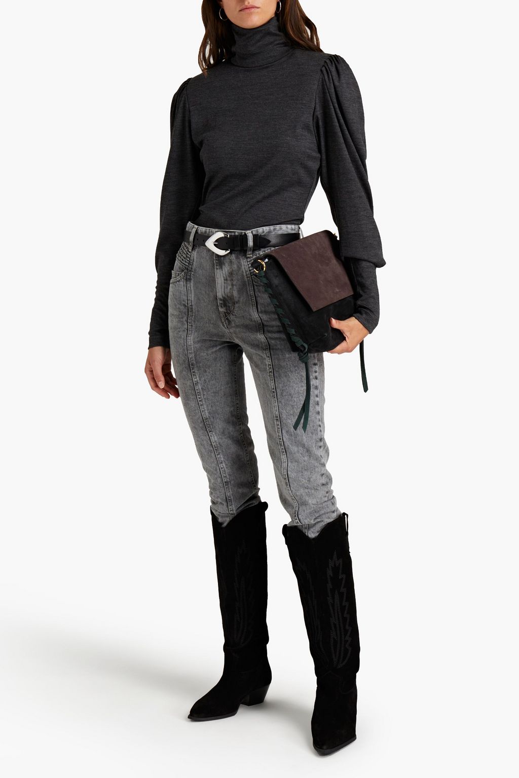 ISABEL MARANT 멜란지 울 저지 터틀넥 탑