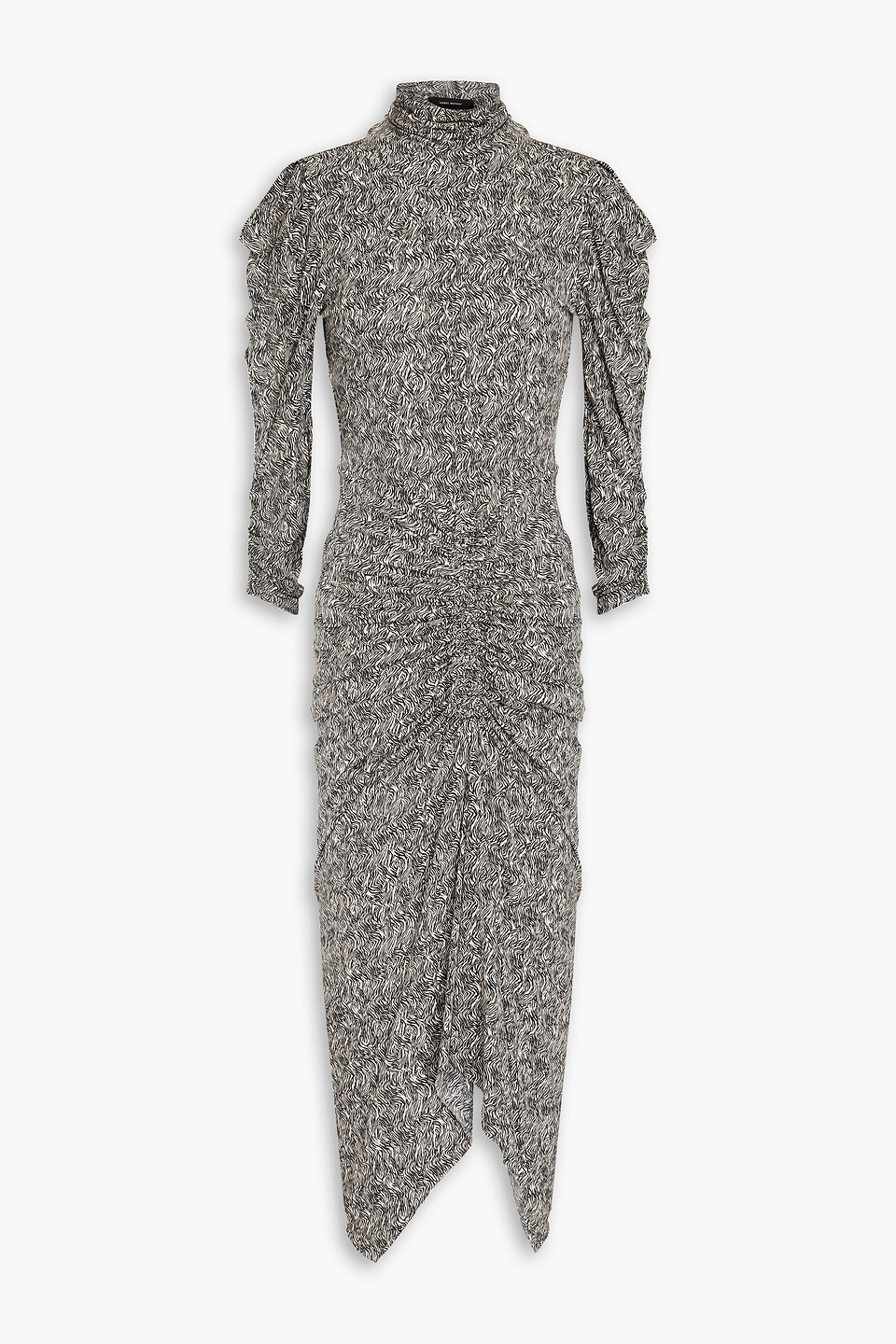 Isabel Marant Asymmetric Ruched Printed Jersey Dress In Schwarz