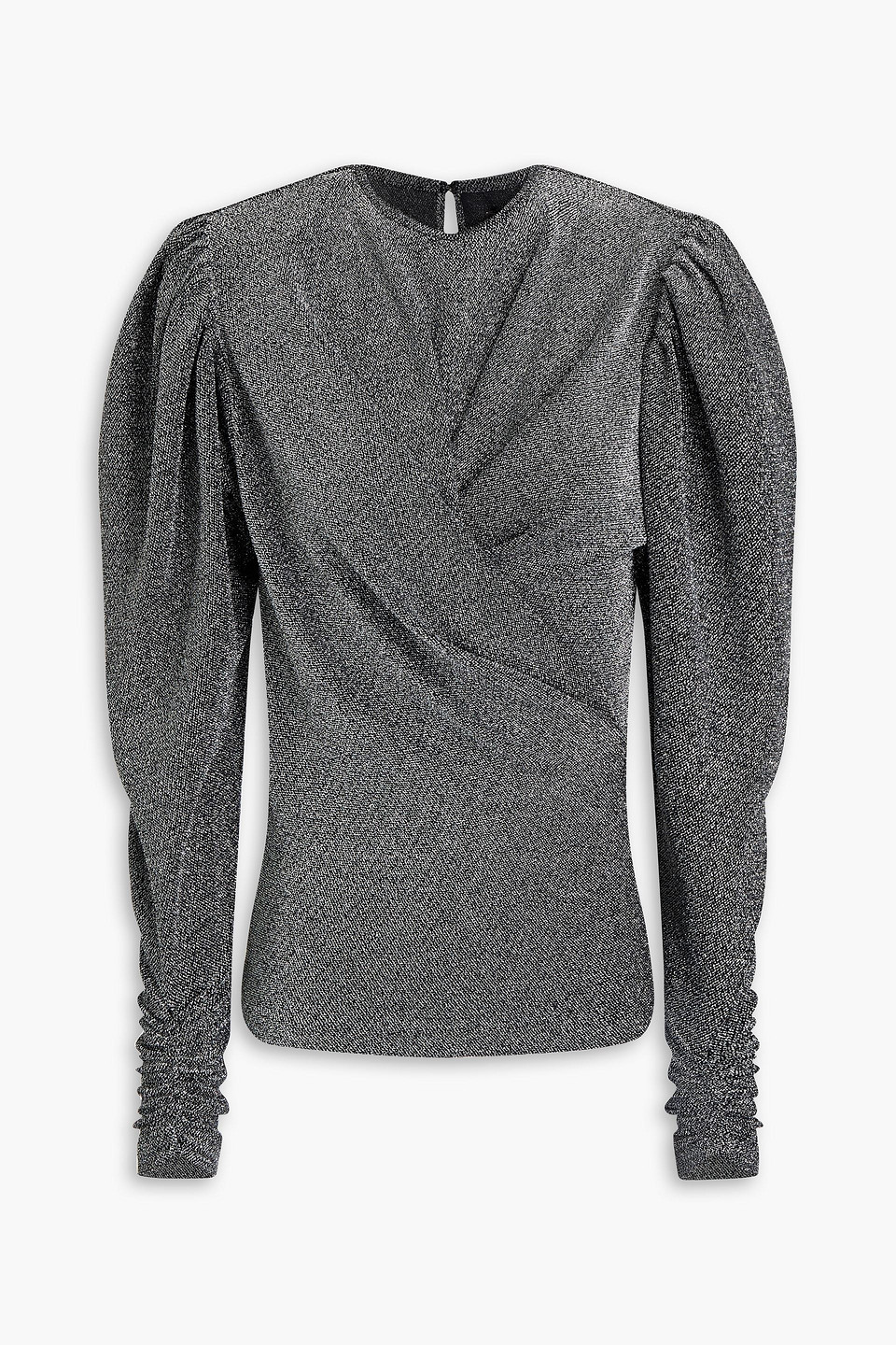 Isabel Marant Wrap-effect Gathered Lamé Top In Stahlgrau