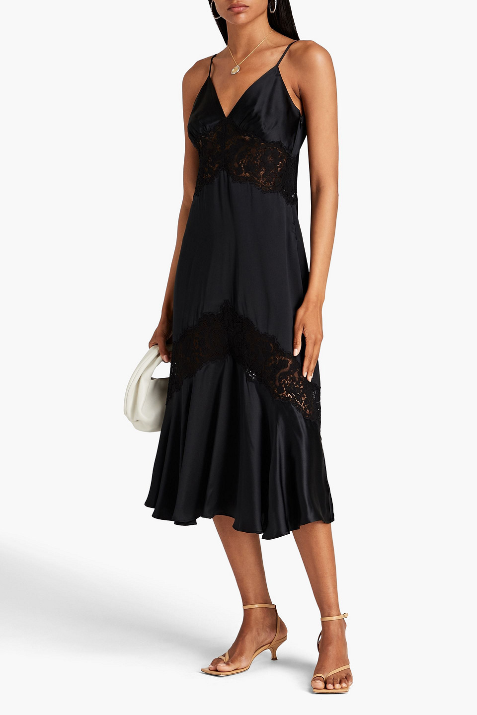 Cami Nyc Poppy Lace-paneled Silk-habotai Midi Dress