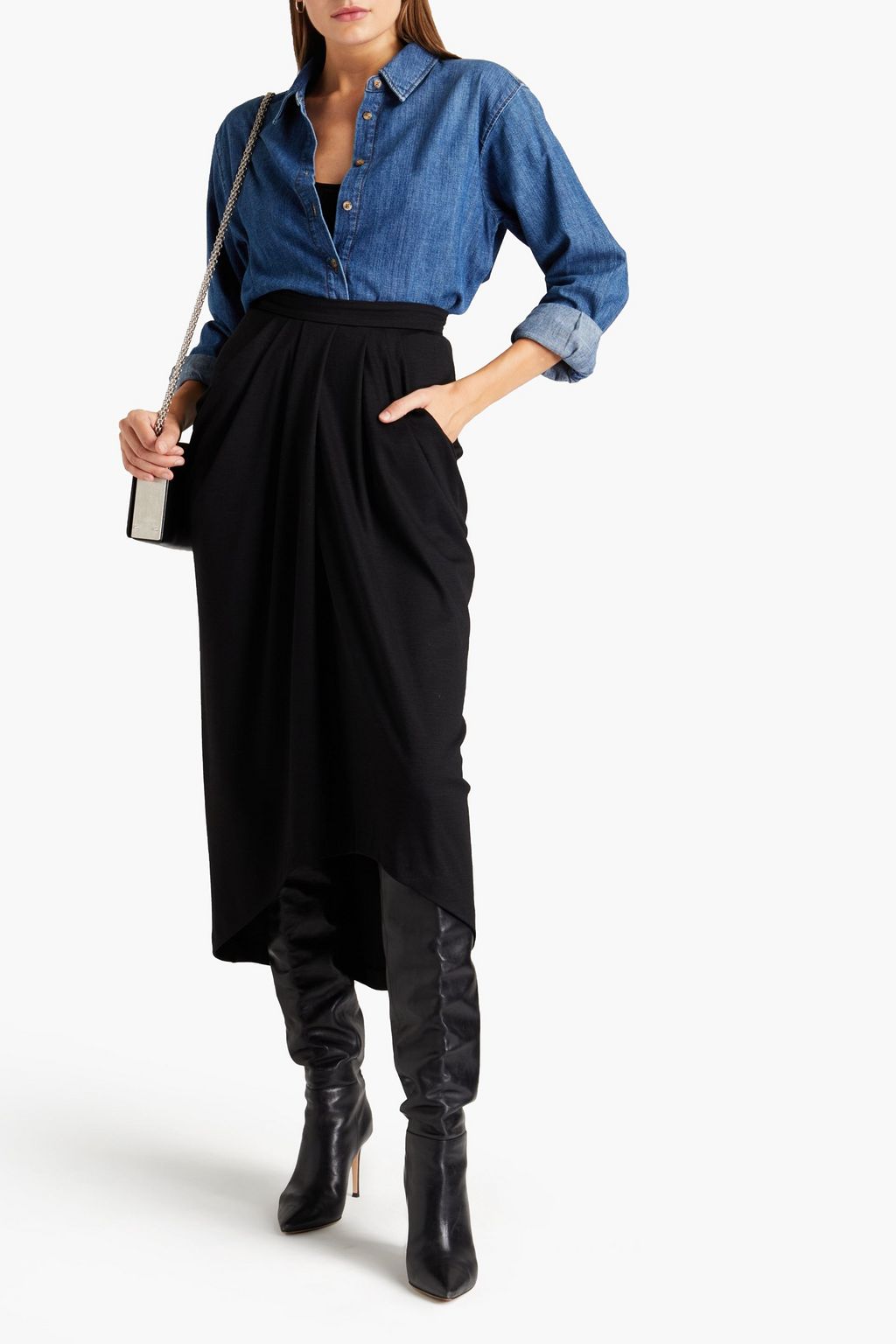 ISABEL MARANT تنورة متوسطة الطول ’جينكاو’ من الجيرسيه والصوف بتصميم منسدل وبكسرات