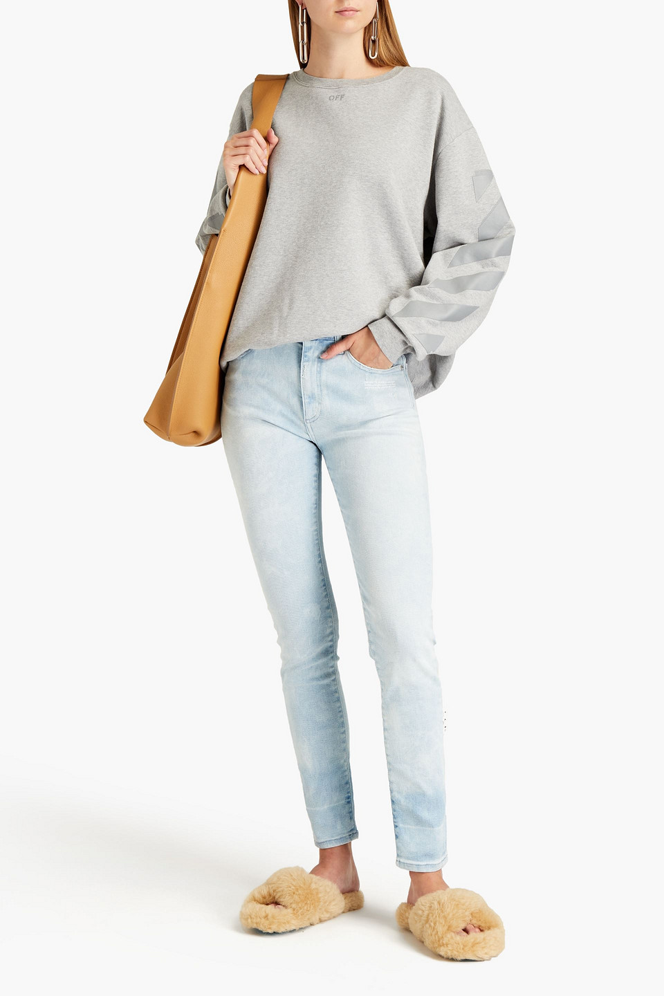 Off-white Mélange Printed Cotton-fleece Sweatshirt In Grey