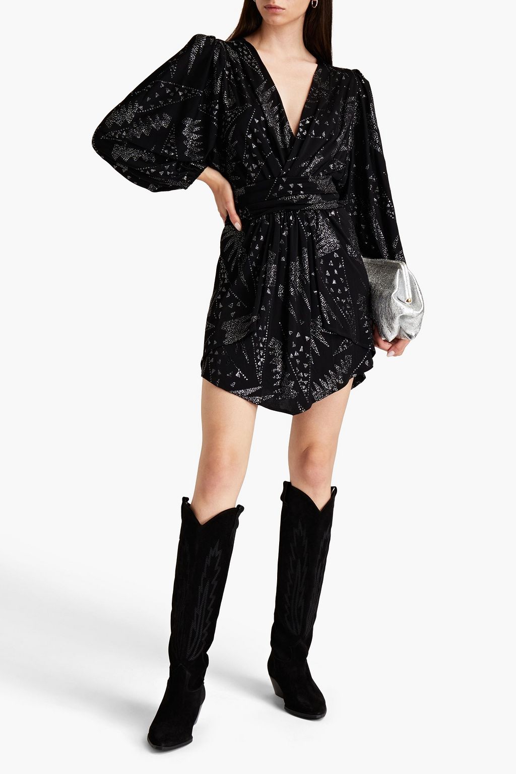 ISABEL MARANT 랩 스타일 글리터 저지 미니 드레스