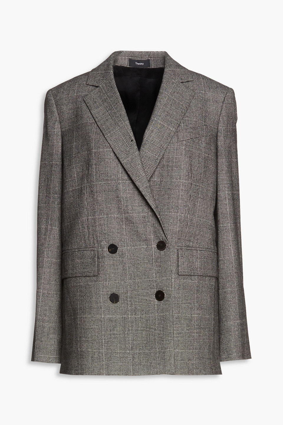 Theory Prince Of Wales Checked Wool-blend Blazer In Grey