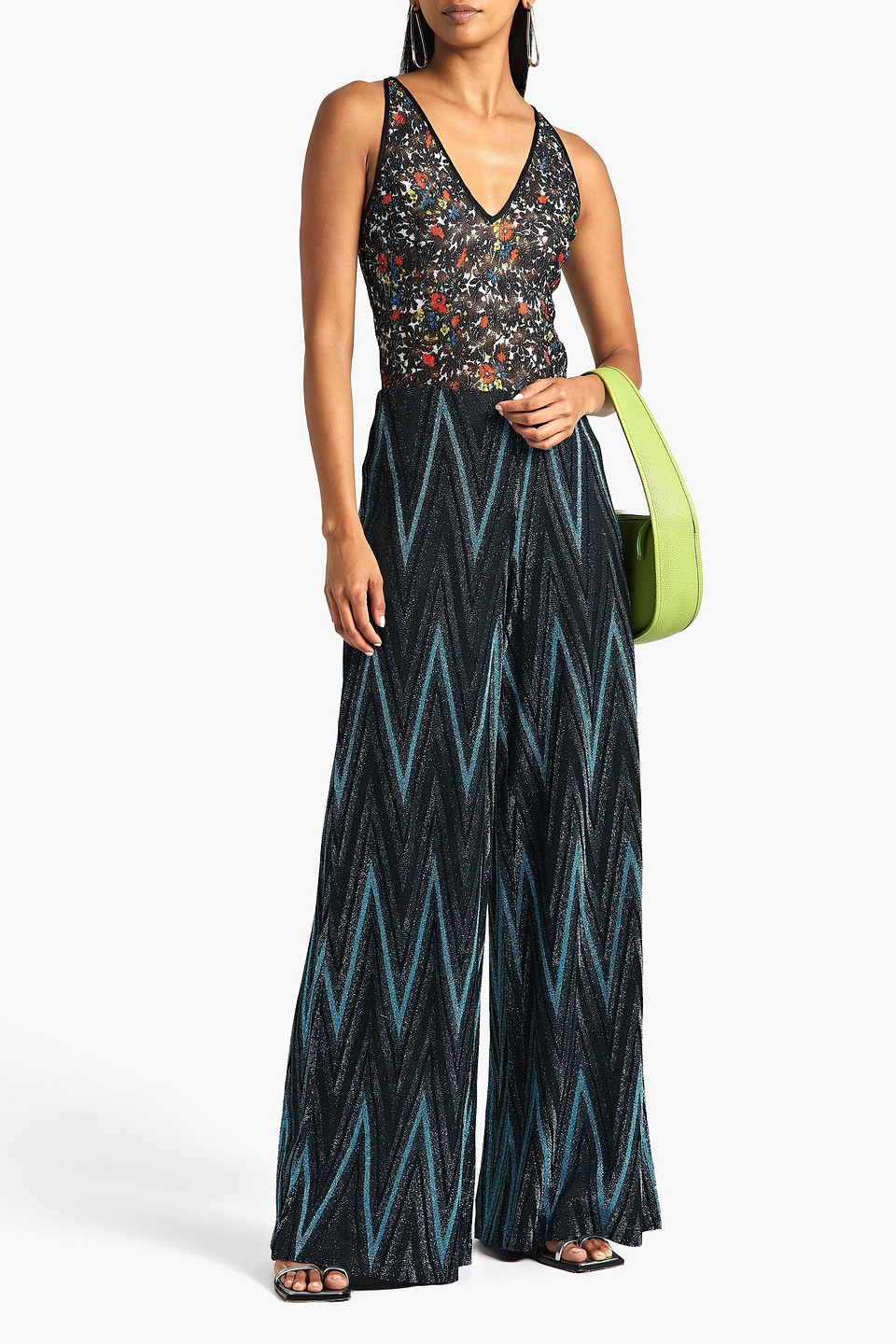 Missoni Metallic Floral-print Crochet-knit Tank In Black