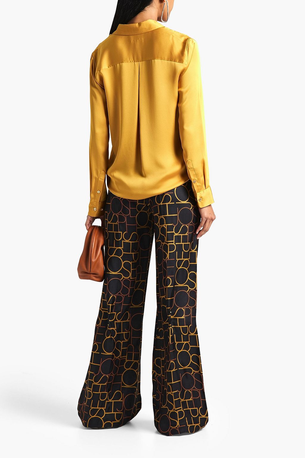 JOSEPH Logo-print satin wide-leg pants