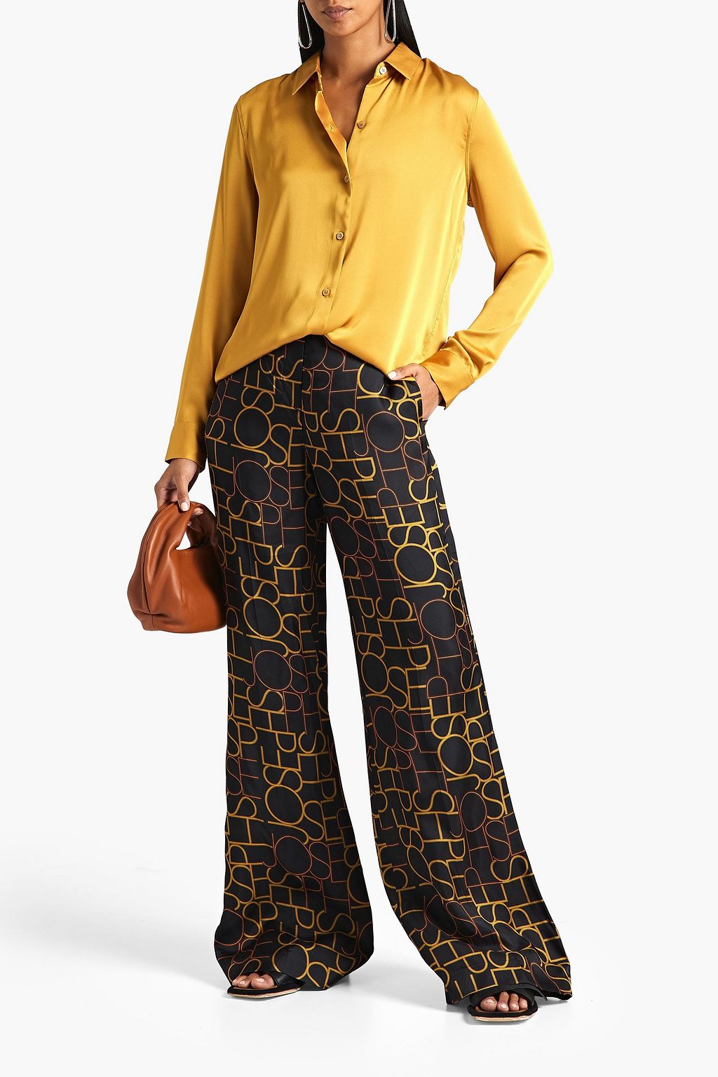 JOSEPH Logo-print satin wide-leg pants