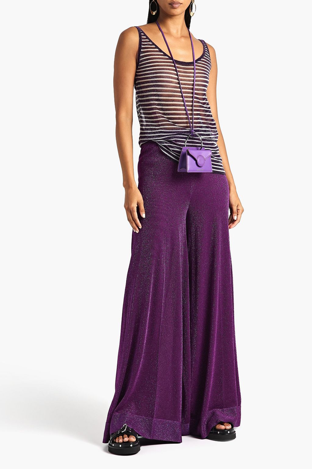 MISSONI Metallic striped crochet-knit cupro-blend tank