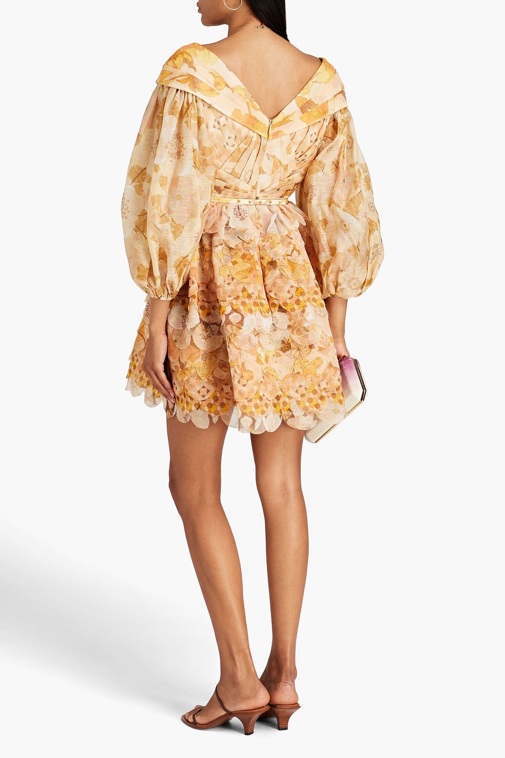 ZIMMERMANN Tempo Minikleid aus Gaze aus einer Leinen-Seidenmischung mit floralem Print und Falten