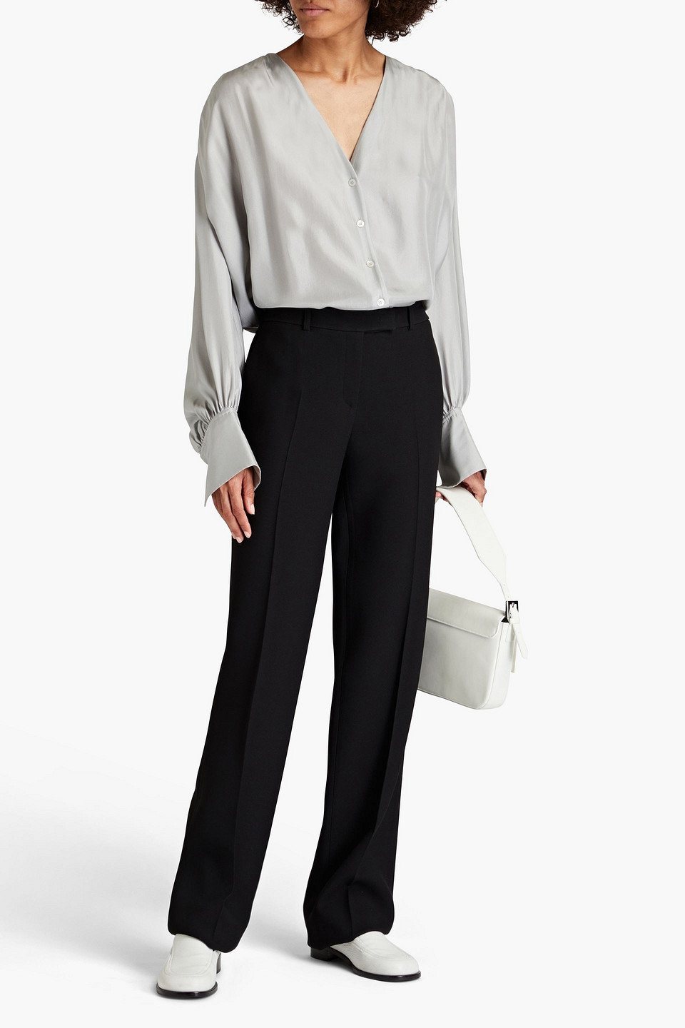 Joseph Bary Oversized Gathered Silk-habotai Shirt In Light Grey