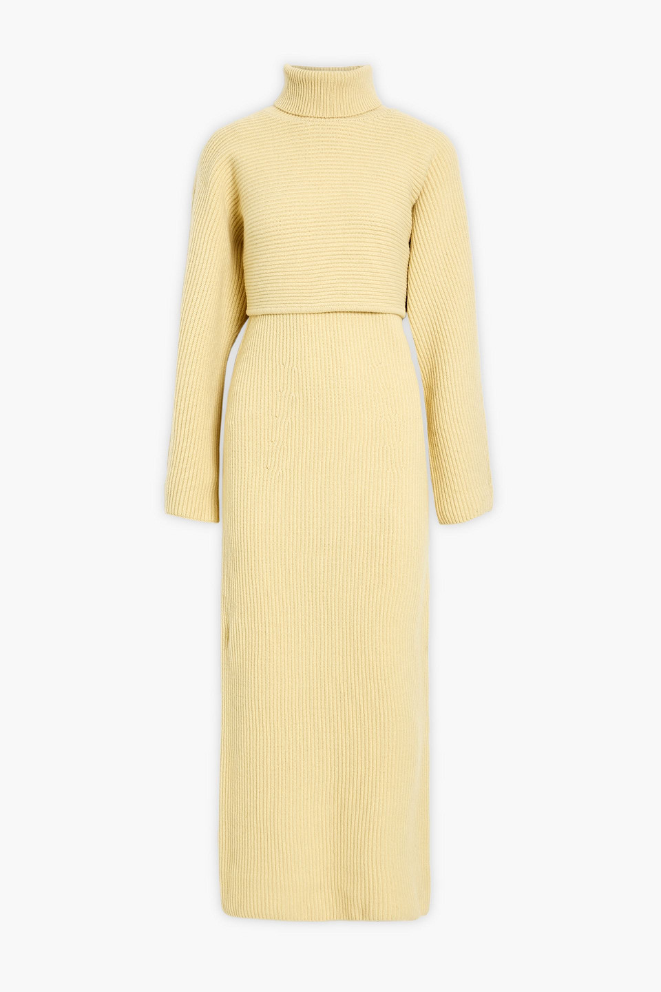 Lvir Ribbed Wool Turtleneck Maxi Dress In Pastel Yellow