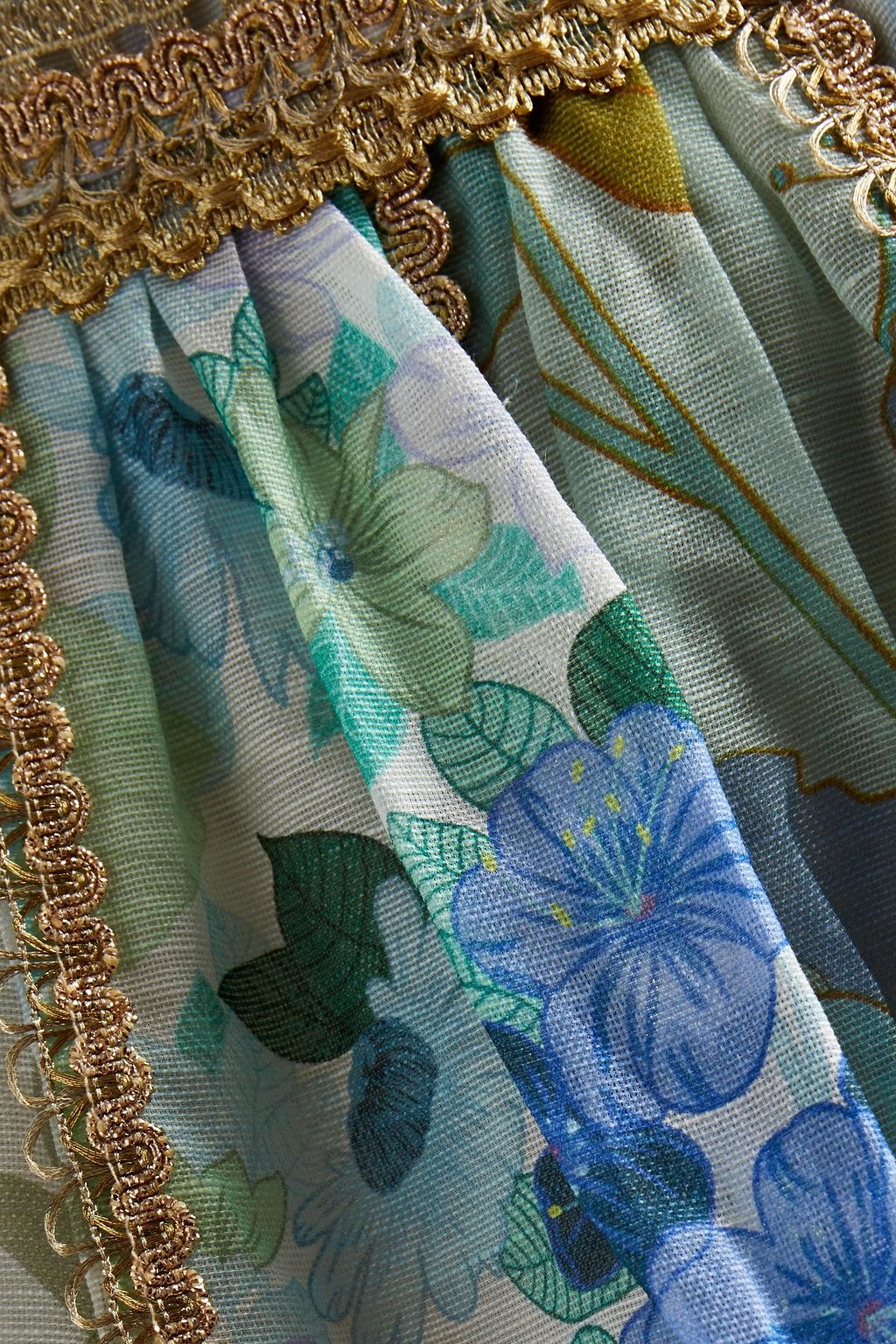 ZIMMERMANN Rhythm geraffter Minirock aus Gaze mit Blumenprint und Metallic-Effekt