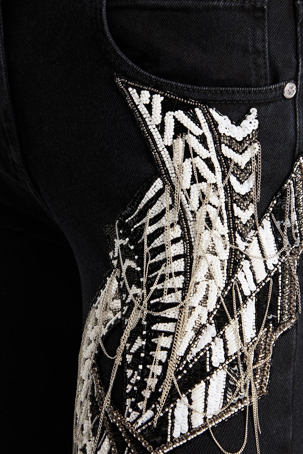 BALMAIN Embroidered embellished high-rise slim-leg jeans