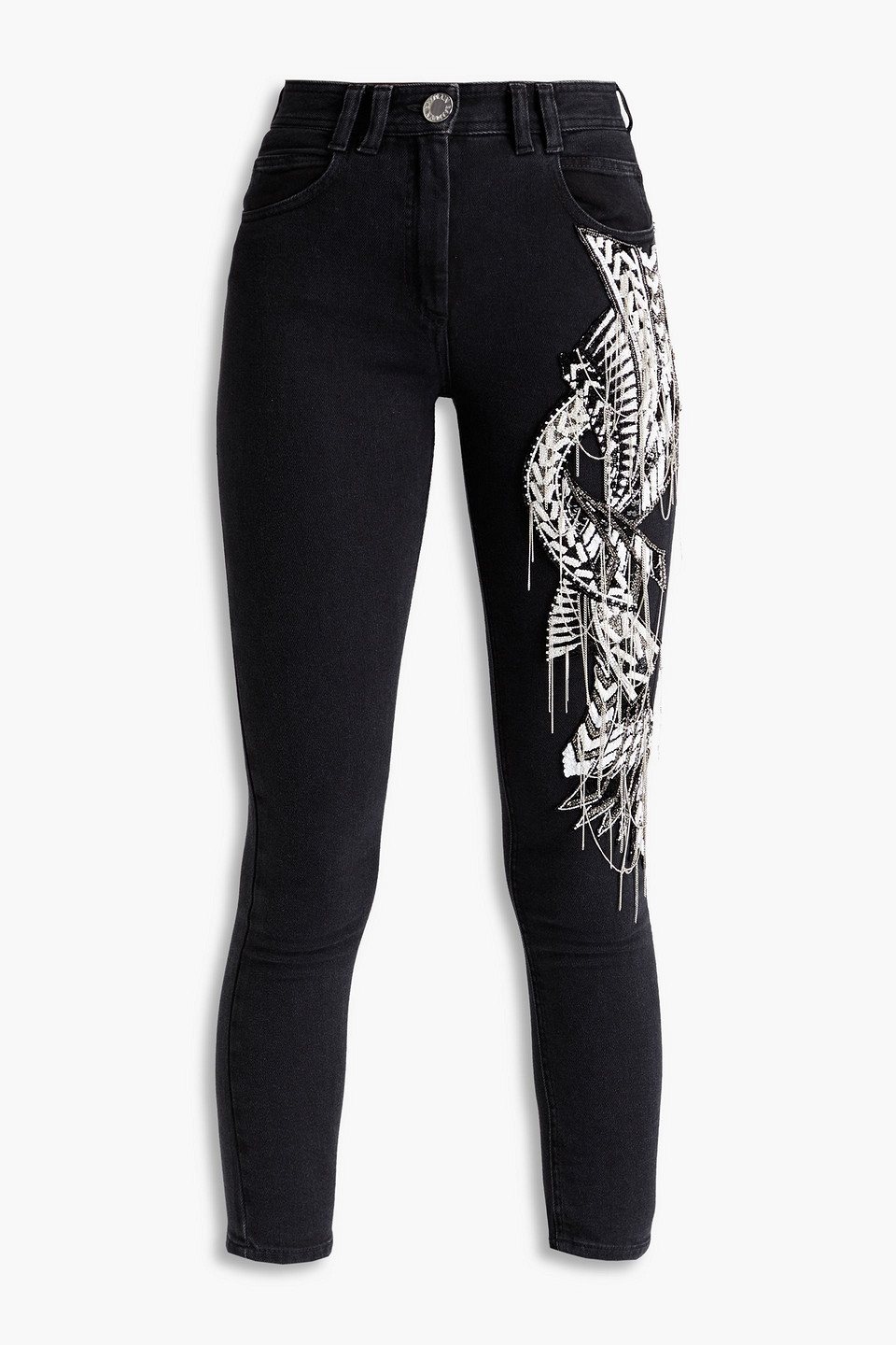 Balmain Embellished High-rise Slim-leg Jeans In Black