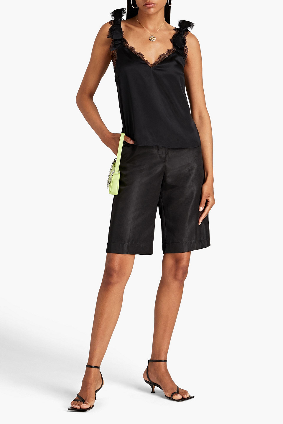 Cami Nyc Freya Lace-trimmed Silk-charmeuse Camisole In Black