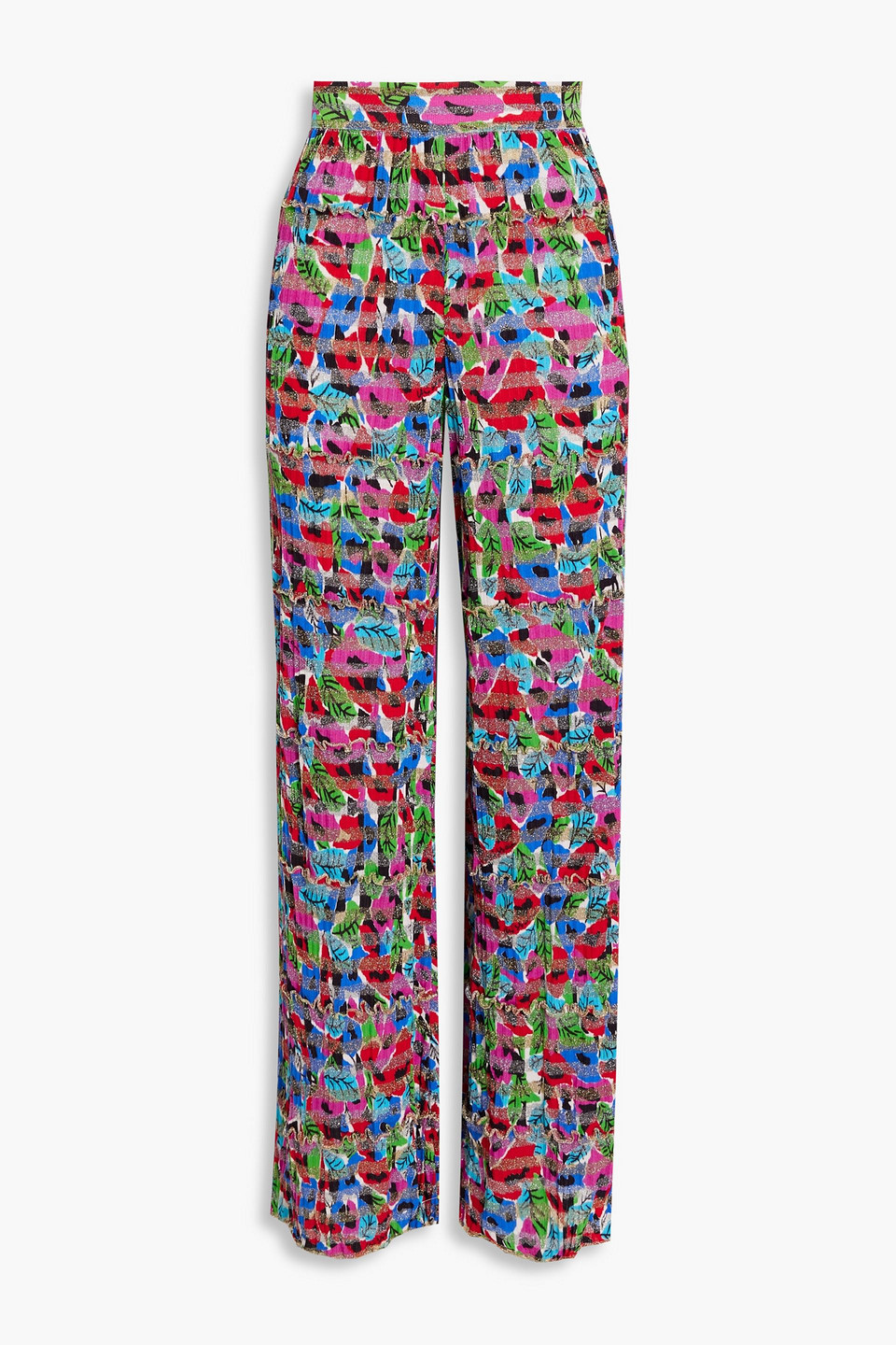 Metallic printed cotton-blend wide-leg pants